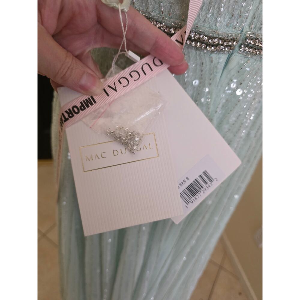 Mac Duggal 5502 Formal Sequin Beaded Seamist Green Evening Gown 8 Maxi Dress - Picture 3 of 9